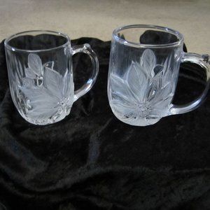 Vintage Leaded Glass Poinsetta Coffee Mugs